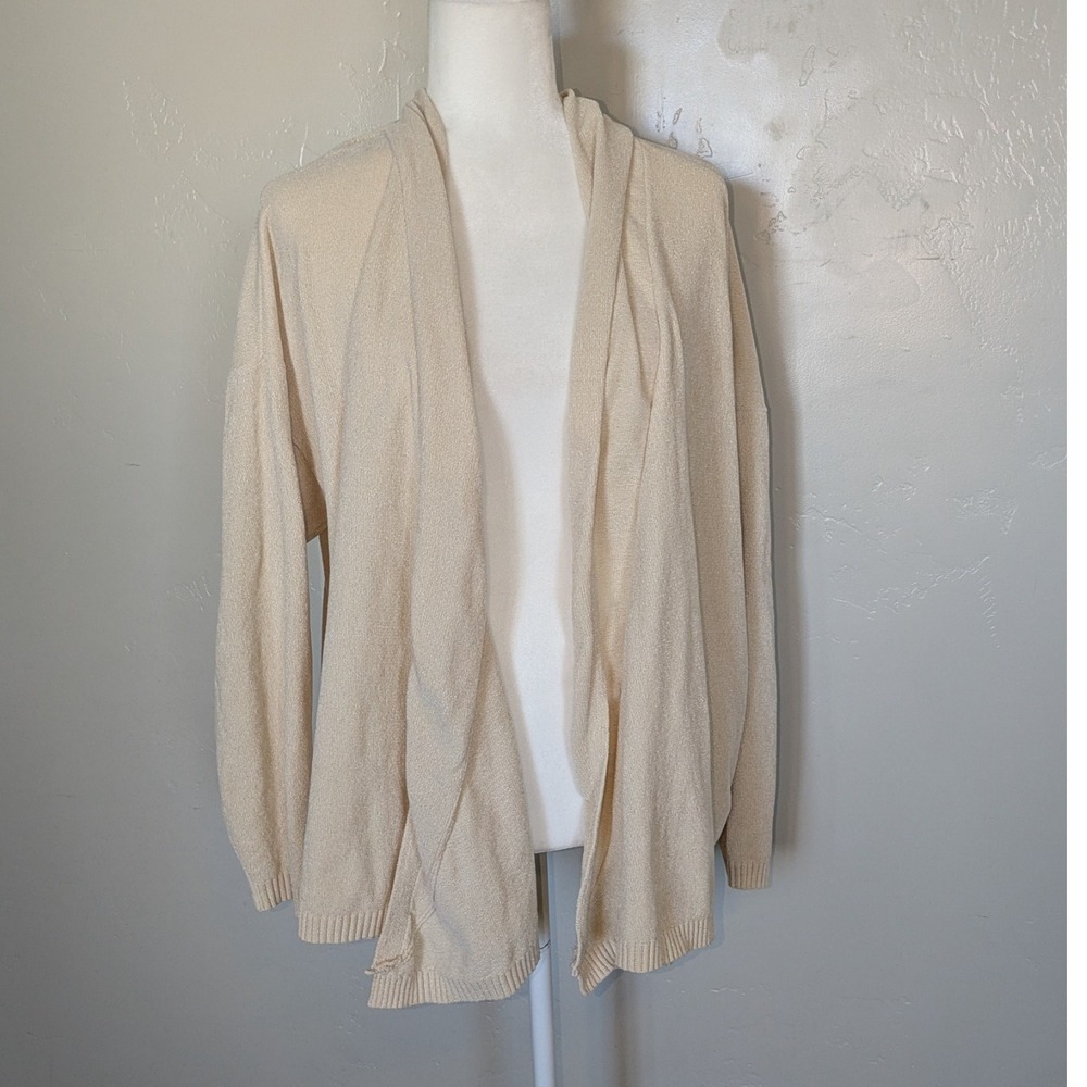 Wynne Lounge‎ Womens Cardigan Sweater Large Open Front Knit Beige Comfy Casual